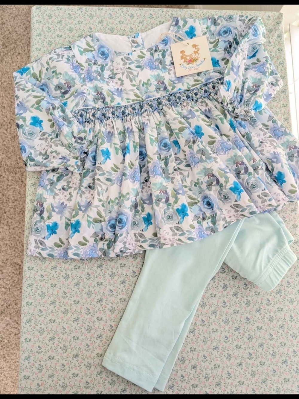 18 Mos Smocked BBS Floral Long Sleeve Pant Set